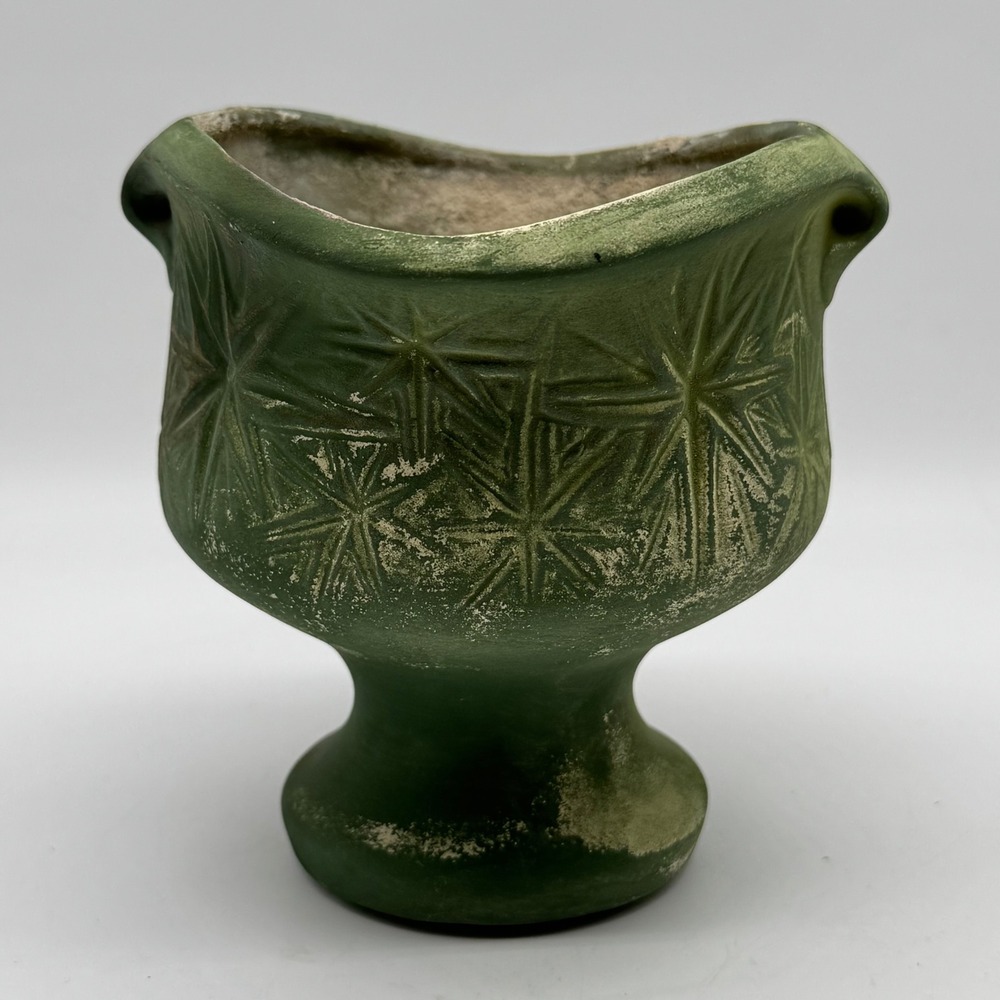 Vintage 1968 McCoy MCP-11 USA Green Atomic Starburst Pedestal Chalice Planter